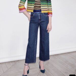 Sonia Rykiel Paris Ankle Crop Jeans Wide Leg High Rise Silver Studs EUR 40 or 31